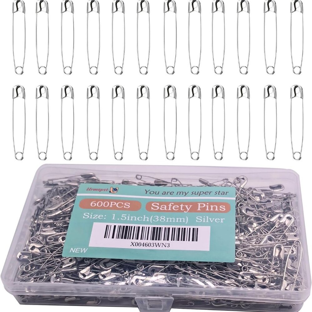 Safety Pins, 600PCS-1.5Inch Small Safety Pins, Rust-Resistant Nickel Plated Stee